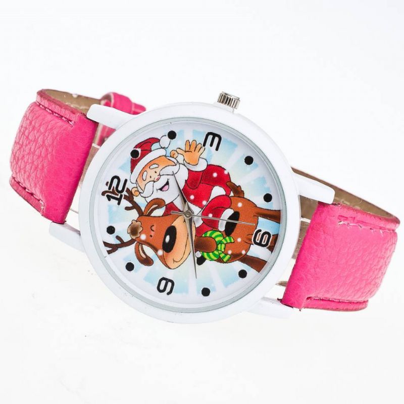 Mode Kerst Kerstman Patroon Leuk Horloge Lederen Band Heren Dames Quartxz Horloge