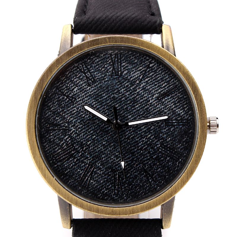 Mode Kleurrijke Band Denim Pu Band Casual Wijzerplaat Mannen Vrouwen Horloge Quartz Horloge