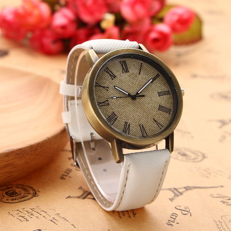 Mode Kleurrijke Band Denim Pu Band Casual Wijzerplaat Mannen Vrouwen Horloge Quartz Horloge