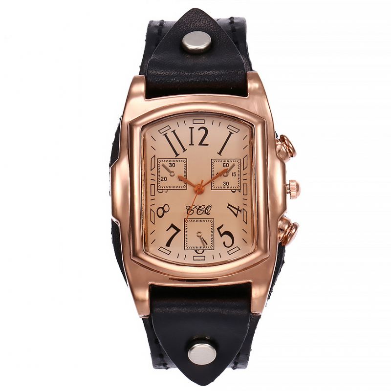 Mode Kleurrijke Luxe Retro Lederen Band Tijdweergave Quartz Horloge