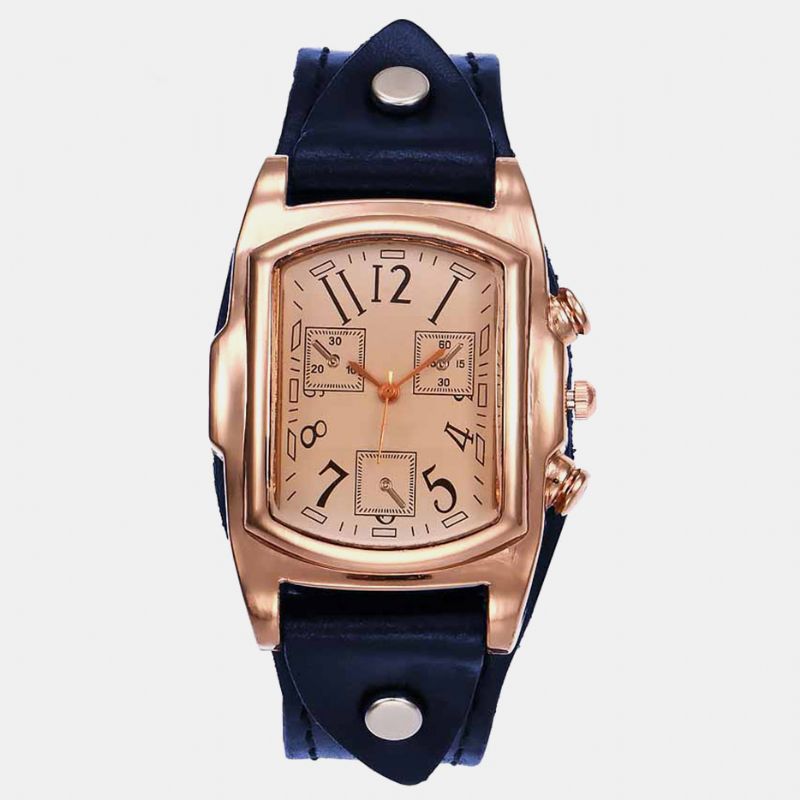 Mode Kleurrijke Luxe Retro Lederen Band Tijdweergave Quartz Horloge