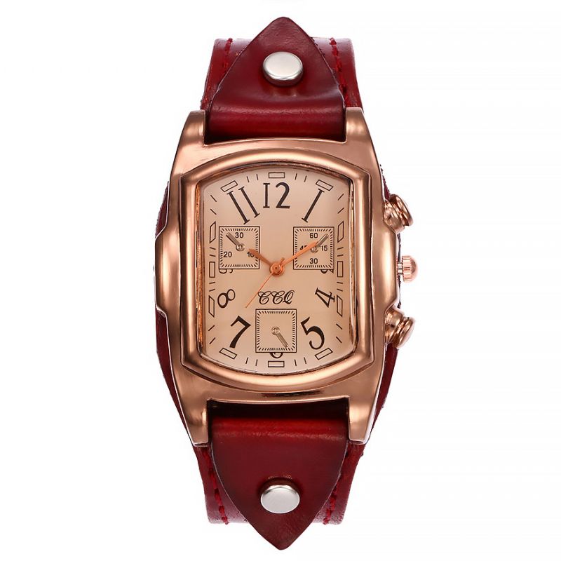 Mode Kleurrijke Luxe Retro Lederen Band Tijdweergave Quartz Horloge