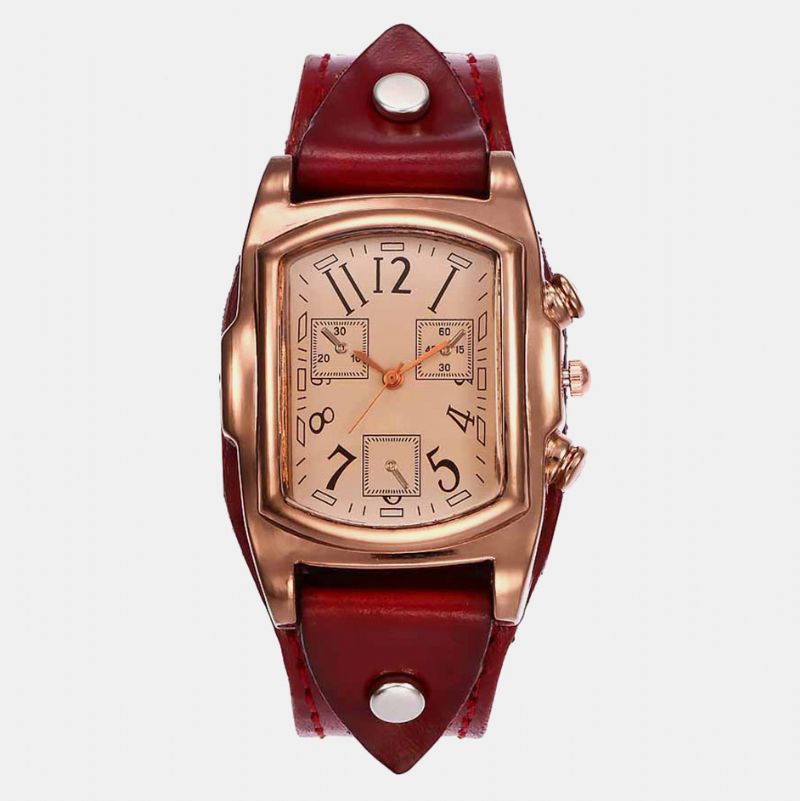 Mode Kleurrijke Luxe Retro Lederen Band Tijdweergave Quartz Horloge