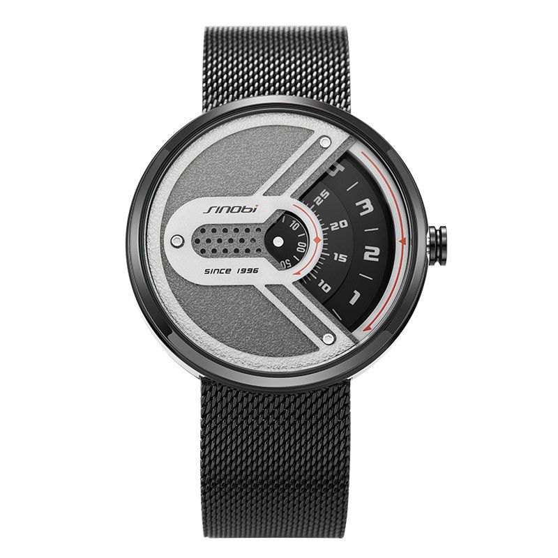 Mode Mannen Kijken Creatieve Wijzerplaat 3atm Waterdichte Metalen Mesh Band Quartz Horloge