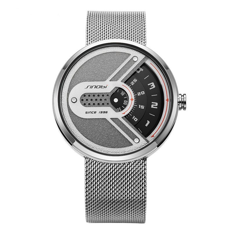 Mode Mannen Kijken Creatieve Wijzerplaat 3atm Waterdichte Metalen Mesh Band Quartz Horloge