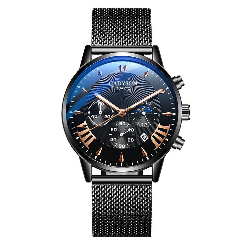 Mode Mannen Kijken Lichtgevende Datumweergave Metalen Mesh Riem Zakelijk Quartz Horloge