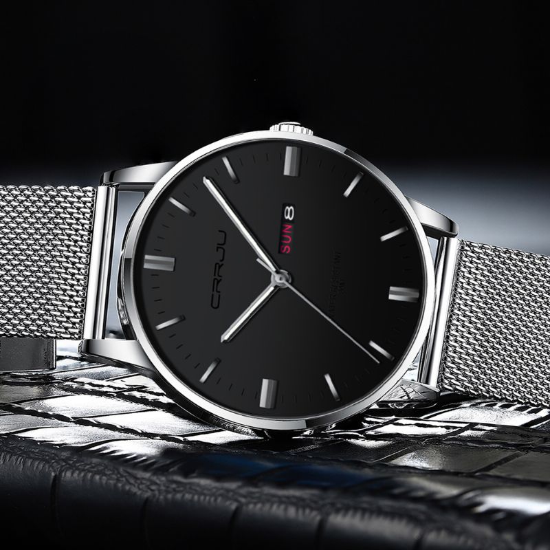 Mode Mesh Staal Datum Week Lichtgevende Display Casual Eenvoudige Wijzerplaat Heren Quartz Horloge