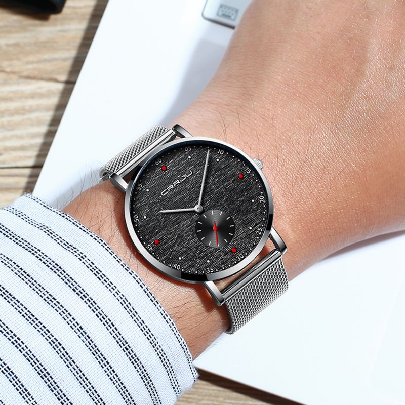 Mode Red Dot Design Volledig Stalen Tweede Wijzerplaat Heren Quartz Horloge