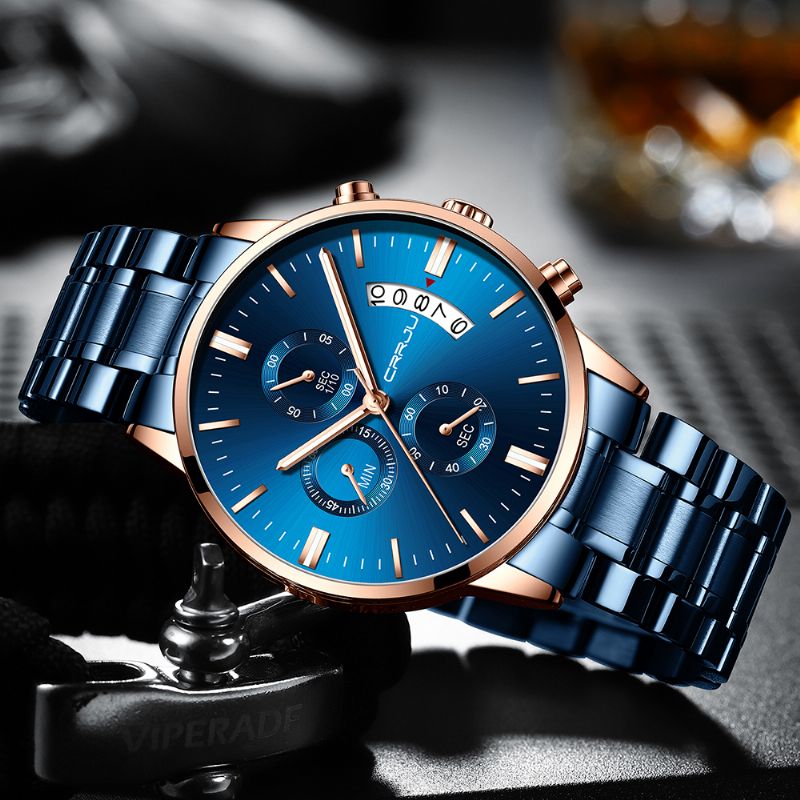 Mode-stijl Volledig Stalen Band Chronograaf Datumweergave Heren Quartz Horloge