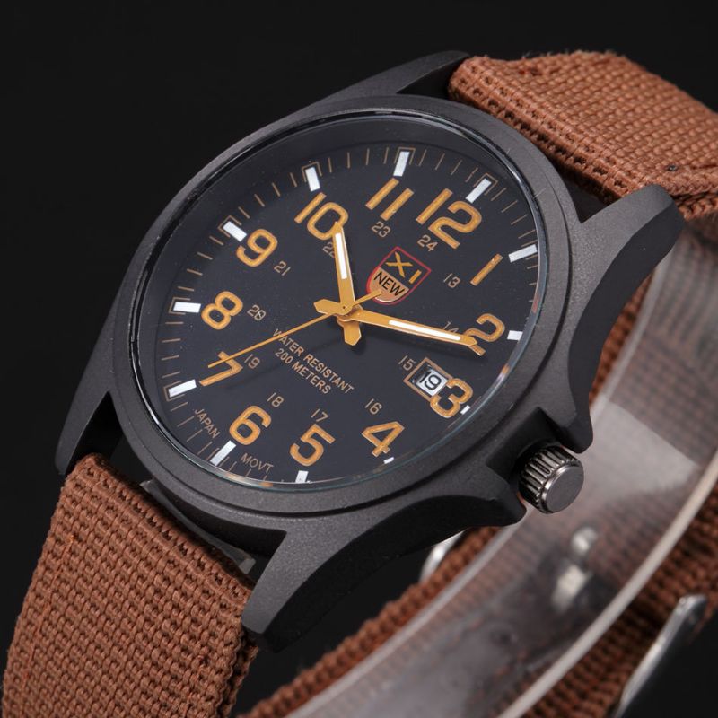 Nylon Band Casual Stijl Quartz Horloge Datumweergave Heren Polshorloge