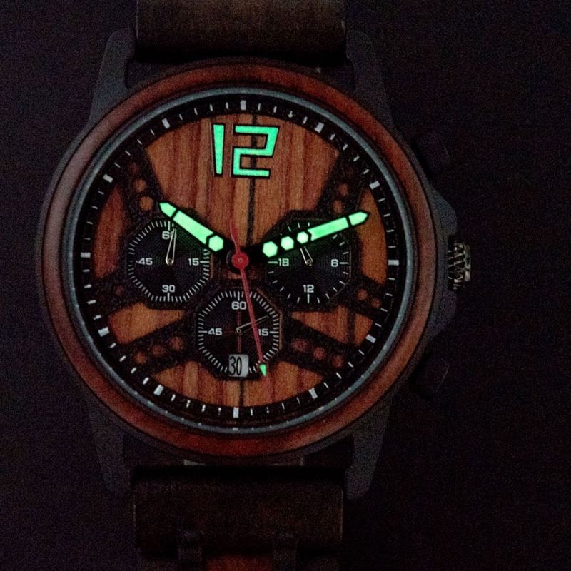 Retro Houten Lichtgevende Datumweergave Quartz Horloge Polshorloge Met Geschenkdoos