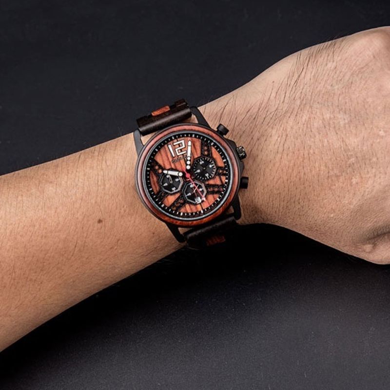 Retro Houten Lichtgevende Datumweergave Quartz Horloge Polshorloge Met Geschenkdoos