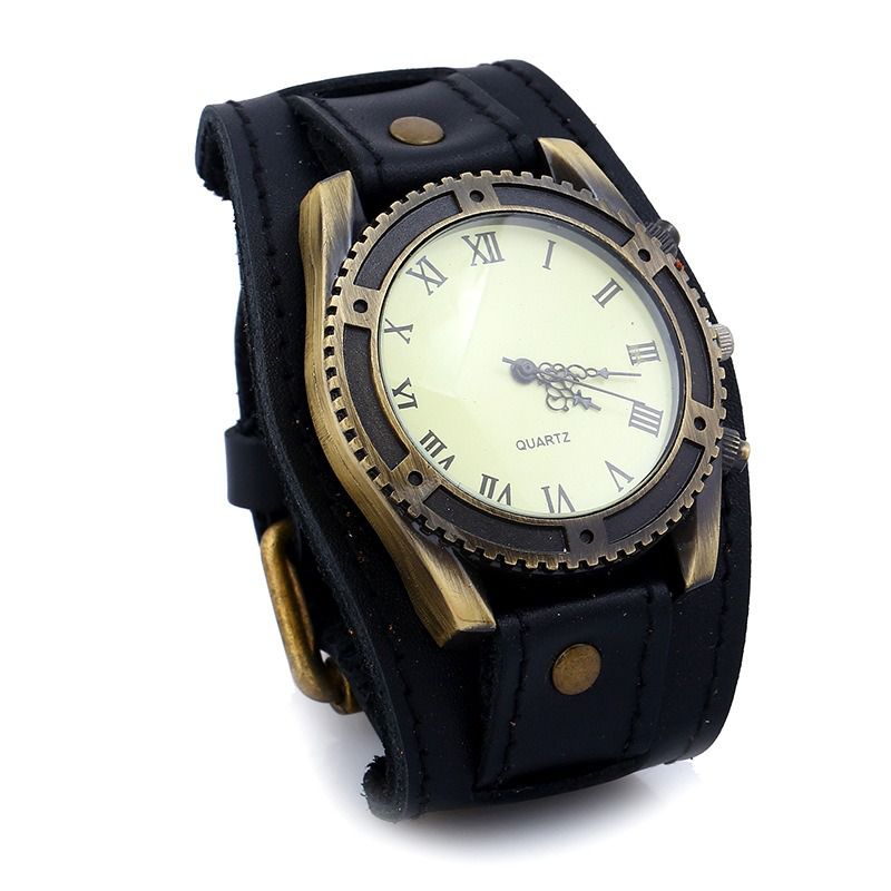 Retro Punk Stijl Lederen Banden Herenmode Pointer Quartz Horloge