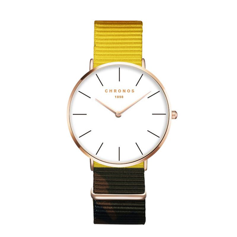 Rose Gold Case Unisex Polshorloge Nylon Band Quartz Uurwerk Horloge
