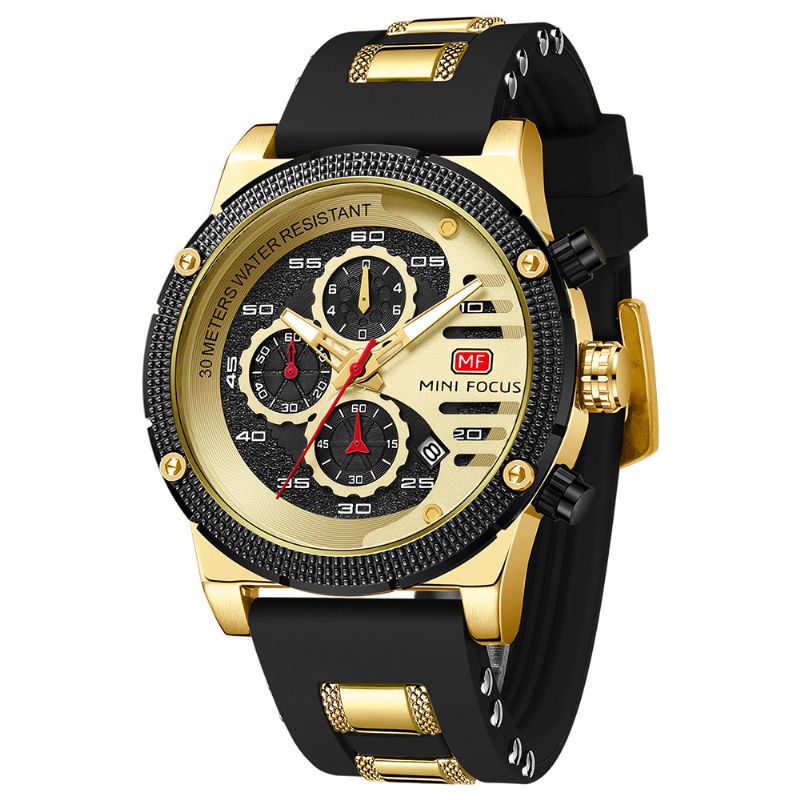 Sport Casual Stijl Hollow Design Kleine Kalender Wijzerplaat Lichtgevende Wijzer Waterdicht Heren Polshorloge Quartz Horloge