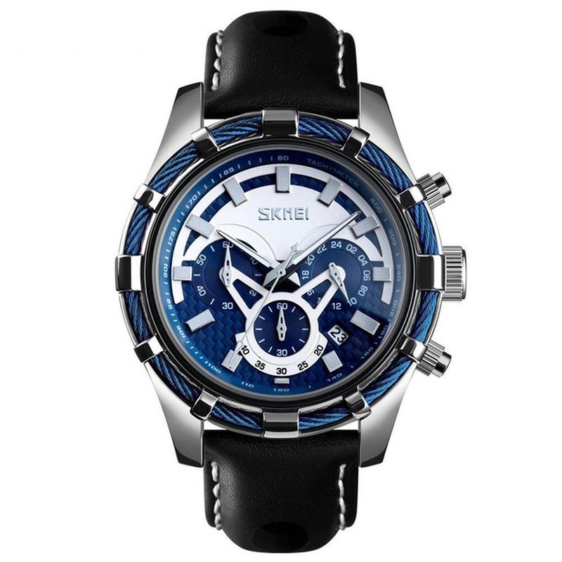 Sport Luxe Lederen Band Lichtgevende Waterdichte Heren Horloge Quartz Horloge