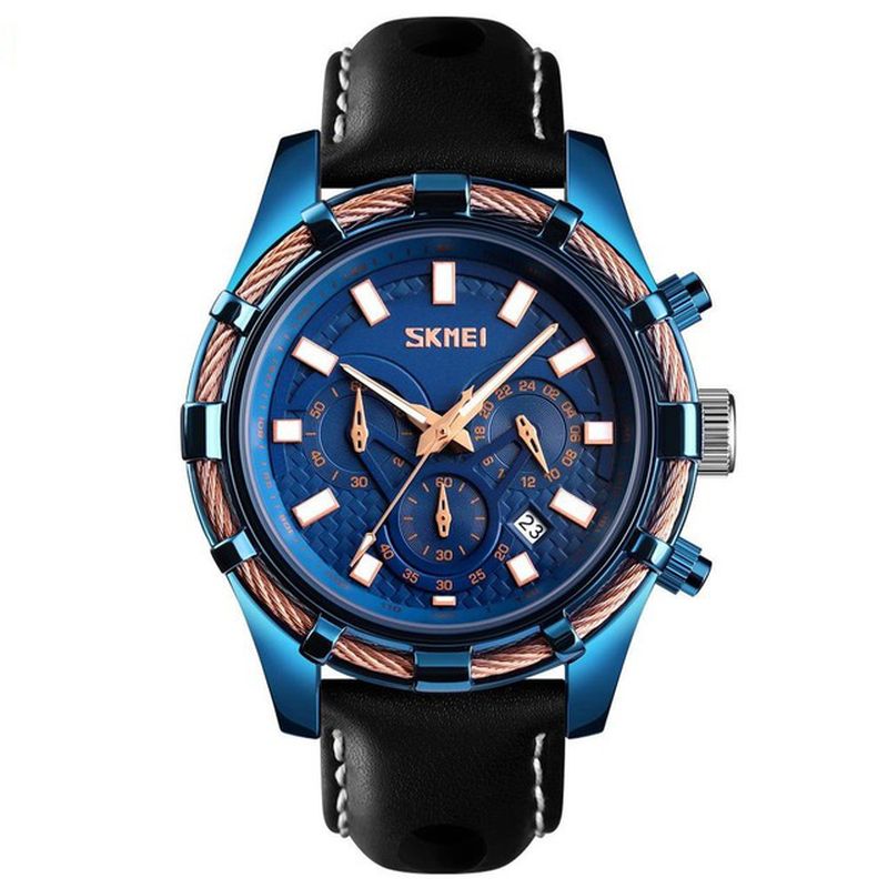 Sport Luxe Lederen Band Lichtgevende Waterdichte Heren Horloge Quartz Horloge