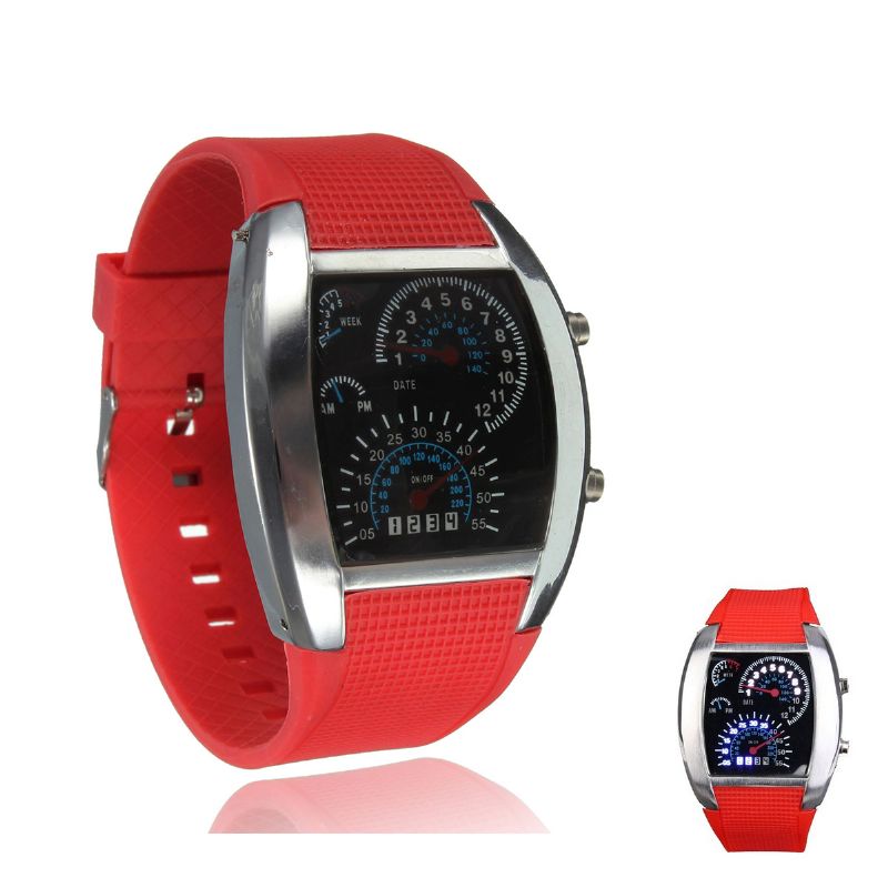 Unisex Mode Vierkante Siliconen Rubberen Band Dot Led Quartz Horloge