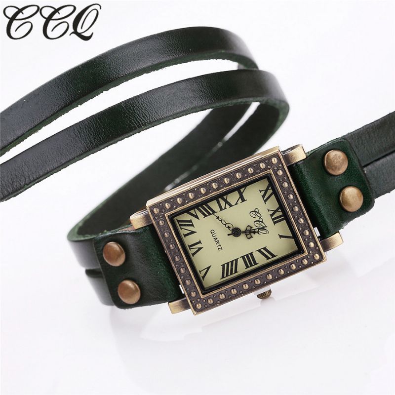 Vintage Retro Stijl Herenhorloge Rechthoekige Wijzerplaat Verstelbare Lederen Band Twee Sluiting Dames Quartz Horloge