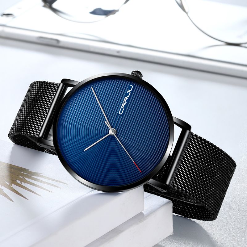 Volledige Stalen Band Mode Case Eenvoudige Blauwe Wijzerplaat Heren Horloge Quartz Horloge