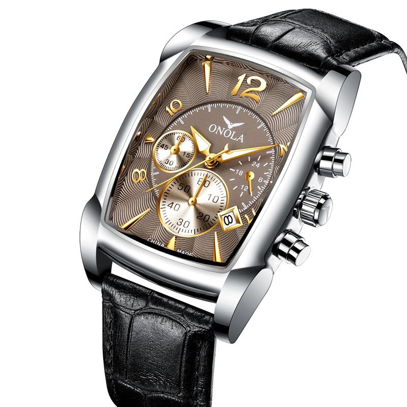 Zakelijke Mannen Kijken Datumweergave Multifunctioneel Waterdicht Lederen Band Quartz Horloge