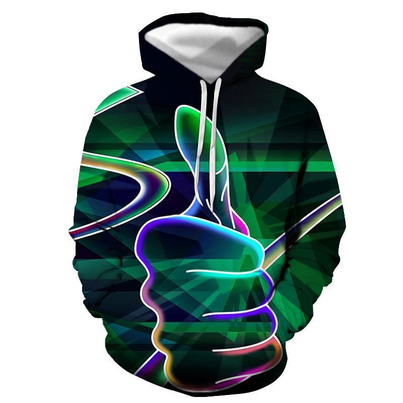 Buitenlandse Handel Nieuwe Hot Koop Thumbs 3d Digital Printing Losse Hoodie Trui