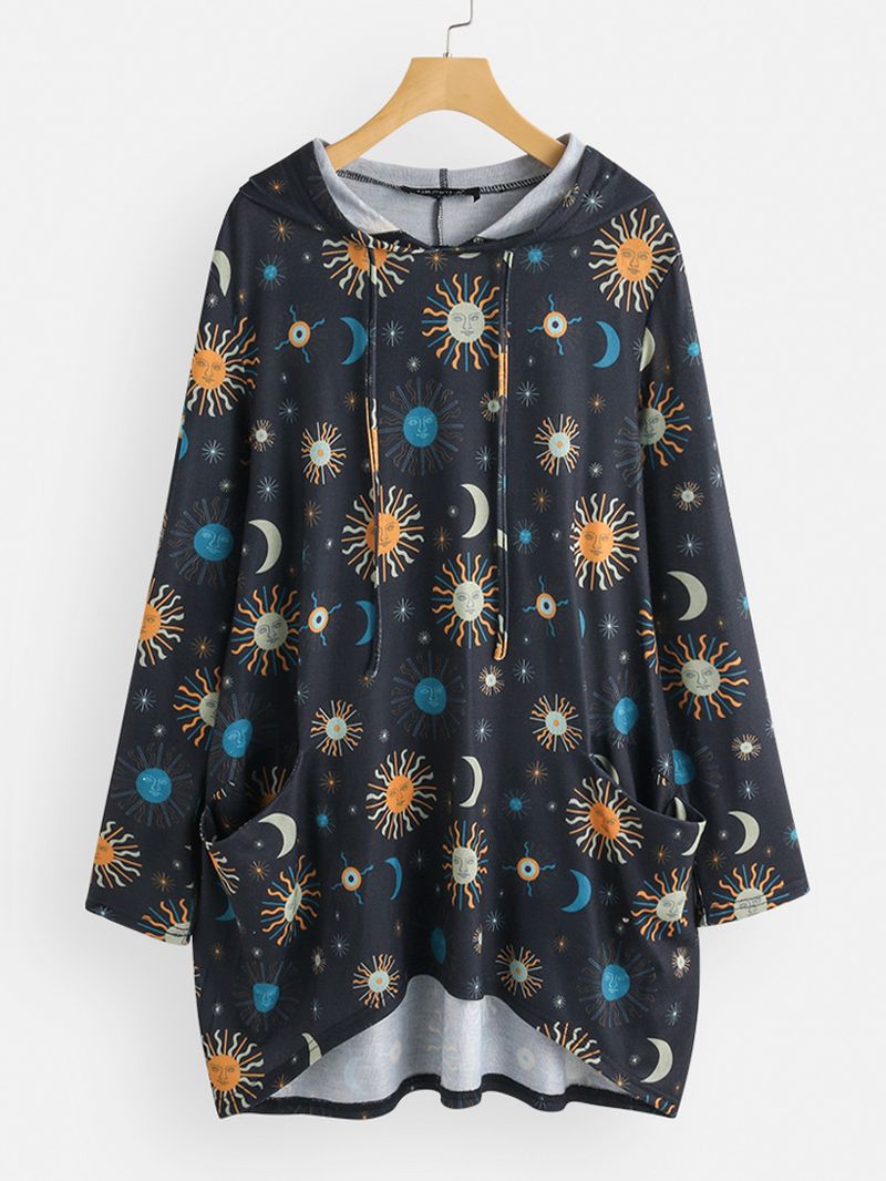 Casual Print Solor-systeem Overhead Hoodies Met Lange Mouwen Sweatshirts