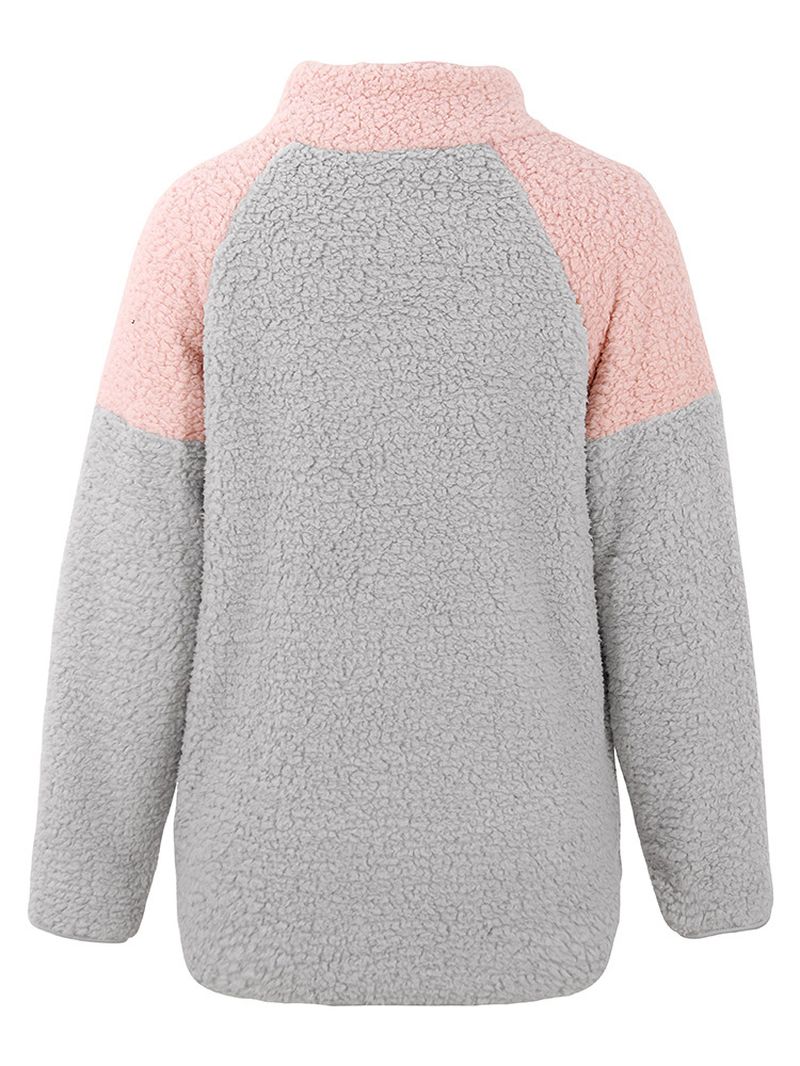 Dames Casual Fleece-sweatshirt Met Hoge Kraag En Patchwork