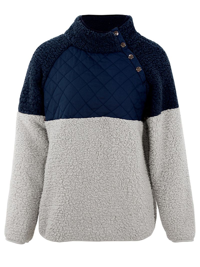 Dames Casual Fleece-sweatshirt Met Hoge Kraag En Patchwork