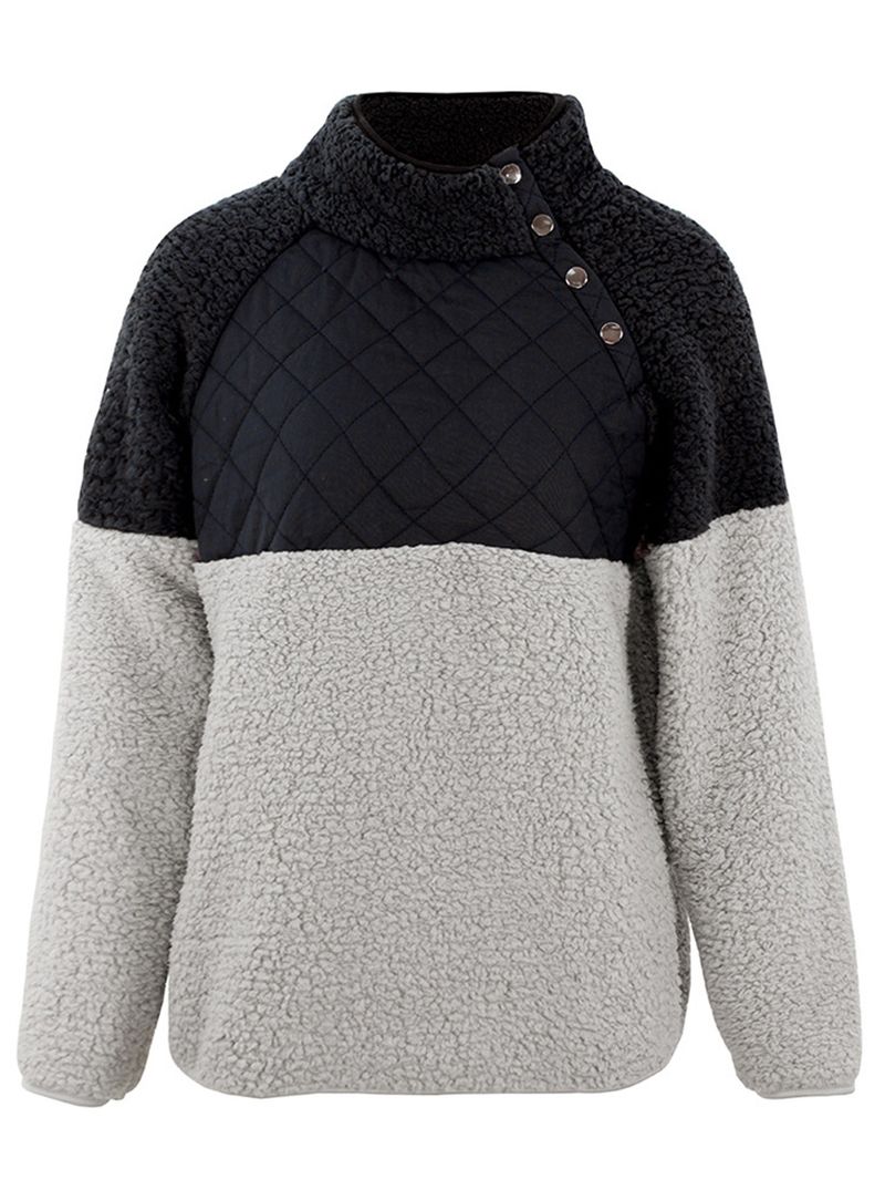 Dames Casual Fleece-sweatshirt Met Hoge Kraag En Patchwork