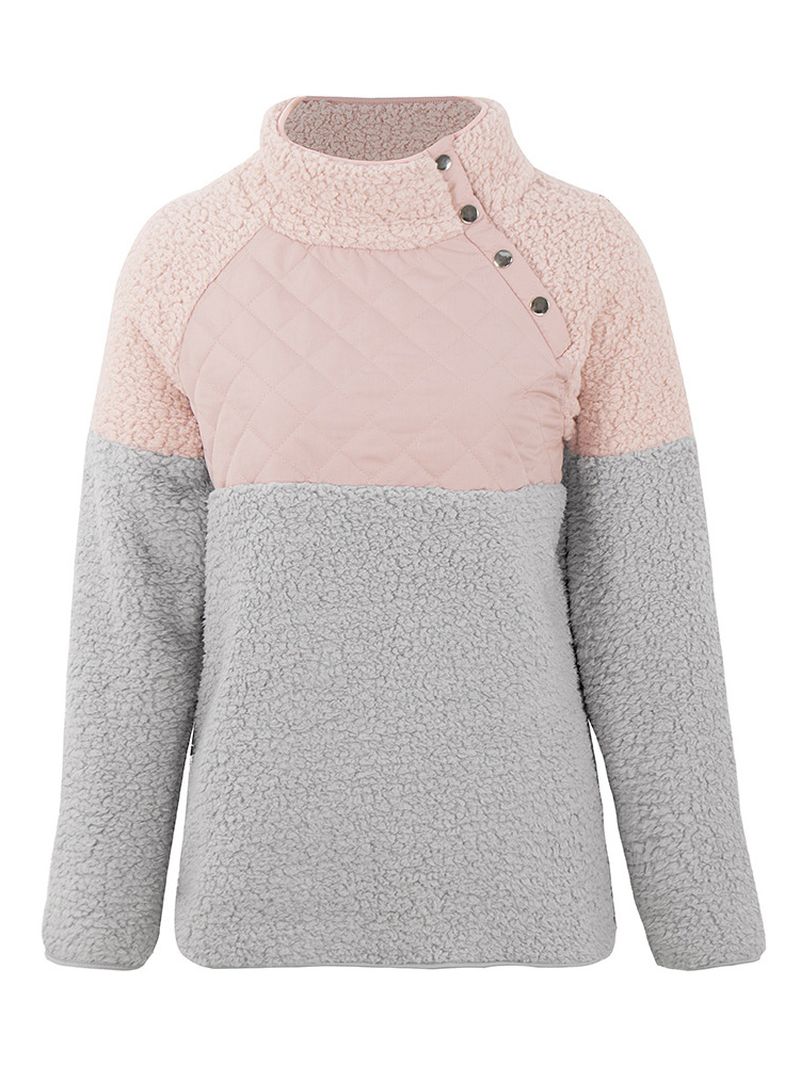 Dames Casual Fleece-sweatshirt Met Hoge Kraag En Patchwork