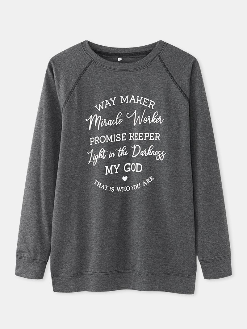 Dames Letter Slogan Bedrukte O-hals Raglanmouwen Eenvoudige Sweatshirts