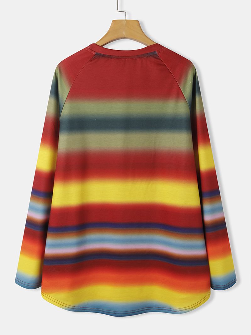 Dames Multi Color Ombre Gestreepte O-hals Raglanmouwen Casual Sweatshirts