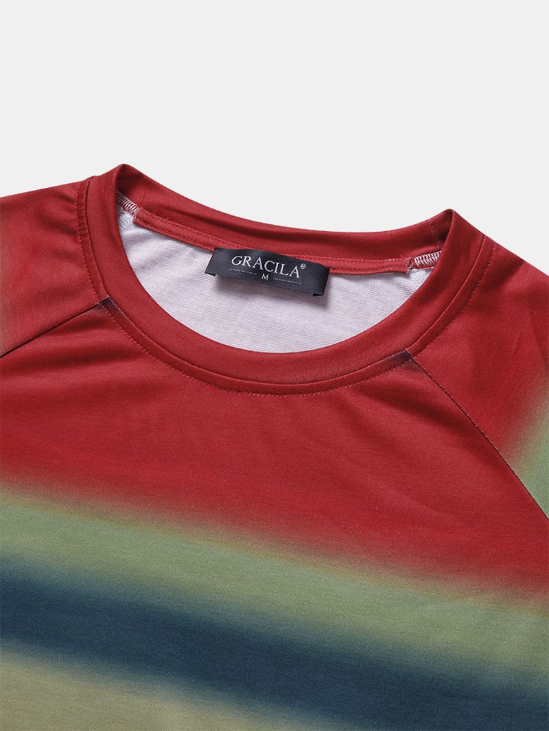 Dames Multi Color Ombre Gestreepte O-hals Raglanmouwen Casual Sweatshirts