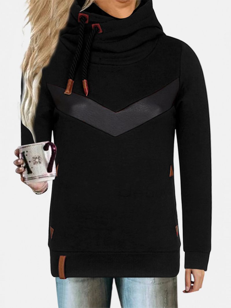 Dames Stiksels Met Lange Mouwen Coltrui Casual Hoodies Met Trekkoord