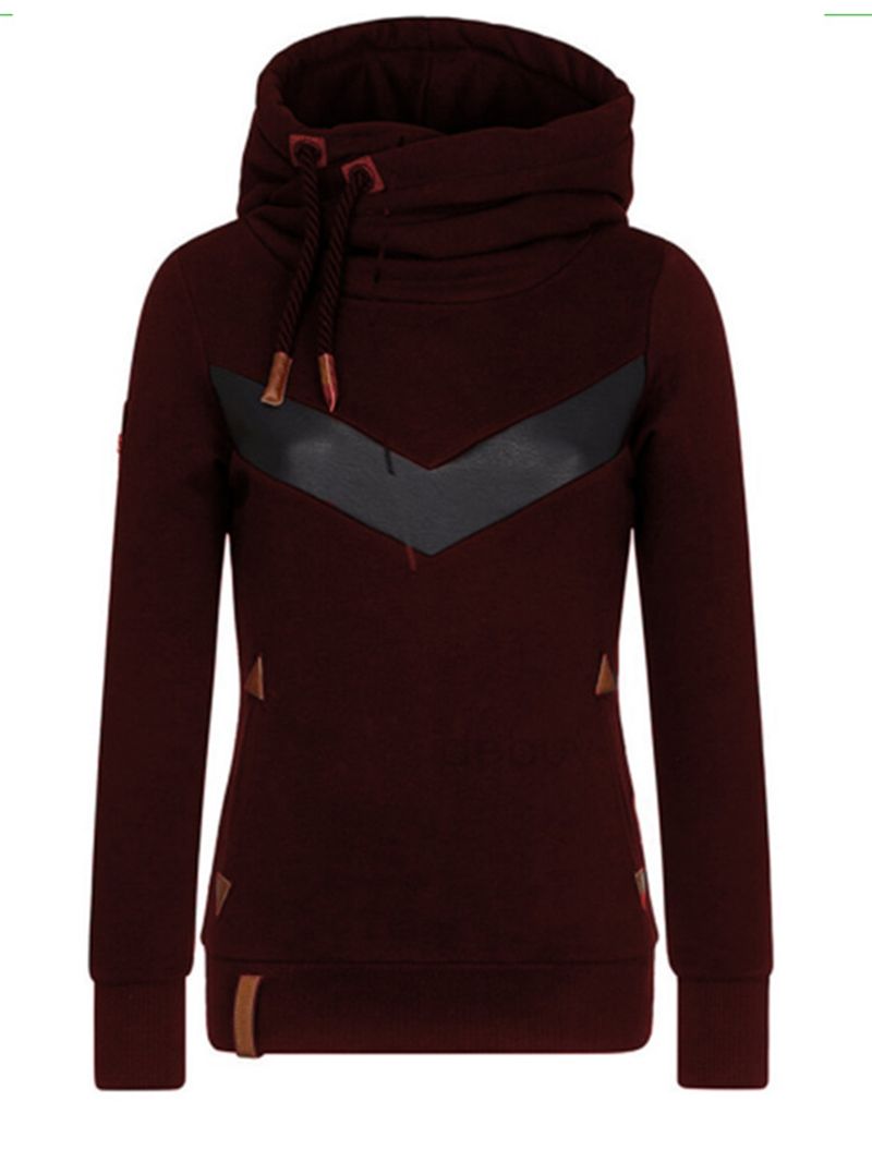 Dames Stiksels Met Lange Mouwen Coltrui Casual Hoodies Met Trekkoord