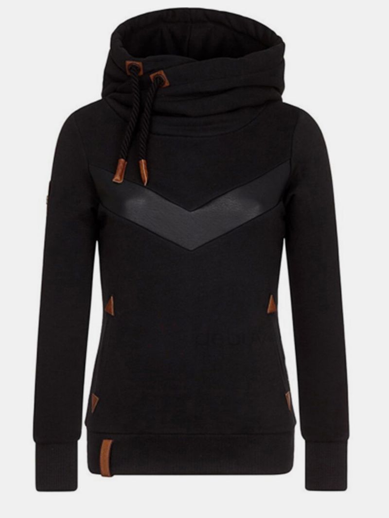 Dames Stiksels Met Lange Mouwen Coltrui Casual Hoodies Met Trekkoord