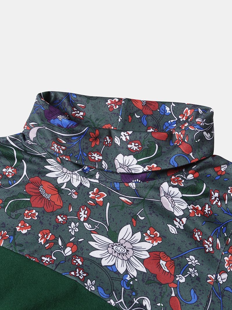 Dames Vintage Bloemenprint Patchwork Coltrui Lange Mouwen Sweatshirts