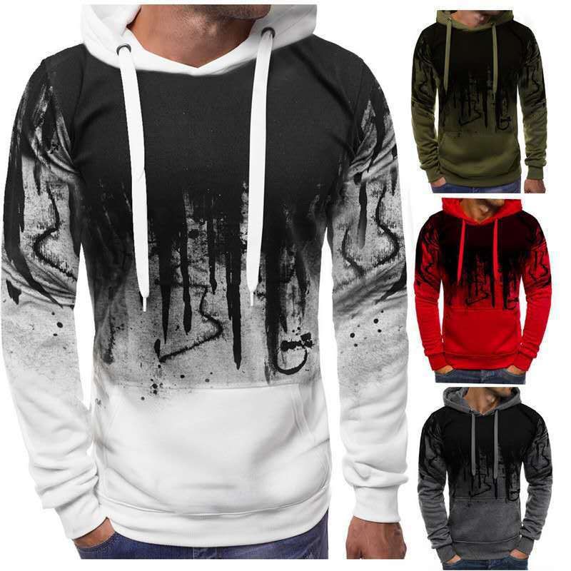 Fluwelen Herensweatshirt Met Inktspattende Print Pullover-sweater