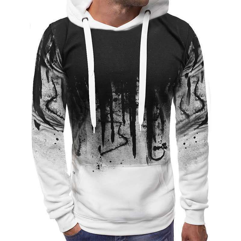 Fluwelen Herensweatshirt Met Inktspattende Print Pullover-sweater