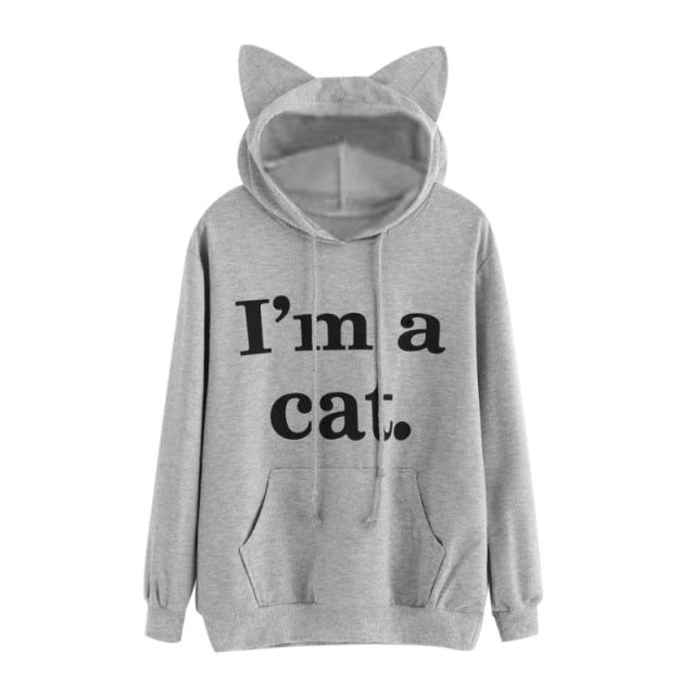 Harajuku Kat Oor Cap Hoodies Vrouwen Ik Ben Een Kat Gedrukt Hooded Sweatshirts Roze Top Leuke Lange Mouw Losse Trui Moletom