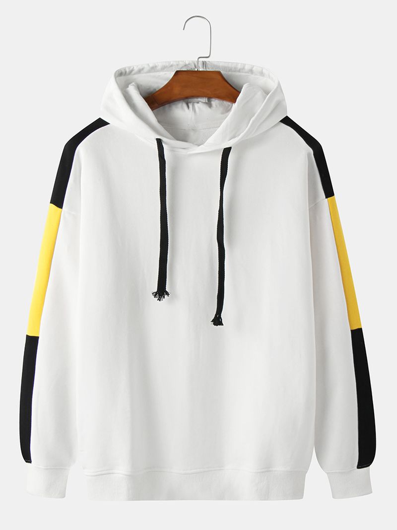 Heren 100% Katoenen Colorblock Stiksels Mouw Casual Trekkoord Hoodies