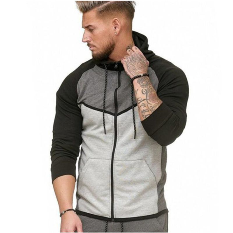 Heren Colorblock Fitness Sport Vest Sweater Hoodie Top