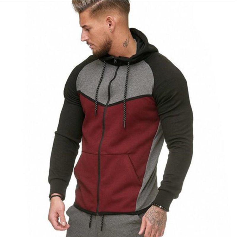 Heren Colorblock Fitness Sport Vest Sweater Hoodie Top
