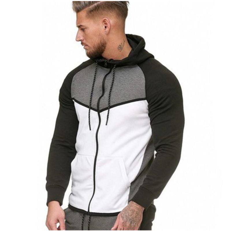 Heren Colorblock Fitness Sport Vest Sweater Hoodie Top