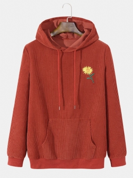 Heren Corduroy Hoodies Met Zonnebloemborduurwerk