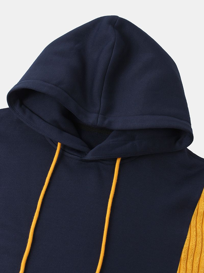 Heren Corduroy Patchwork Kangaroo Pocket Hoodies Met Lange Mouwen