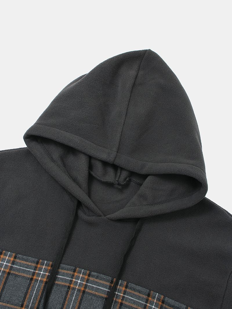 Heren Katoenen Patchwork Tartan Geruite Casual Hoodies Met Lange Mouwen En Kangoeroezak