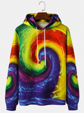 Heren Kleurrijke Print Kangoeroezak Casual Hoodies Met Lange Mouwen En Trekkoord