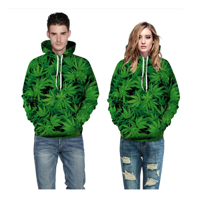 Herenmode Groene Big Leaf Hoodie